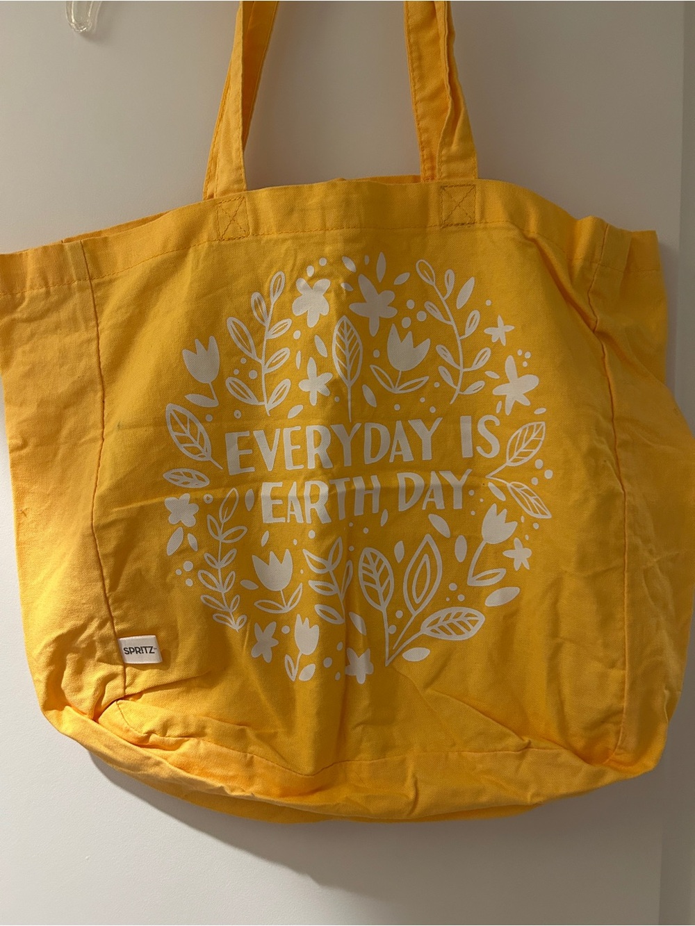 Spritz Yellow Cotton Tote with White Floral Slogan